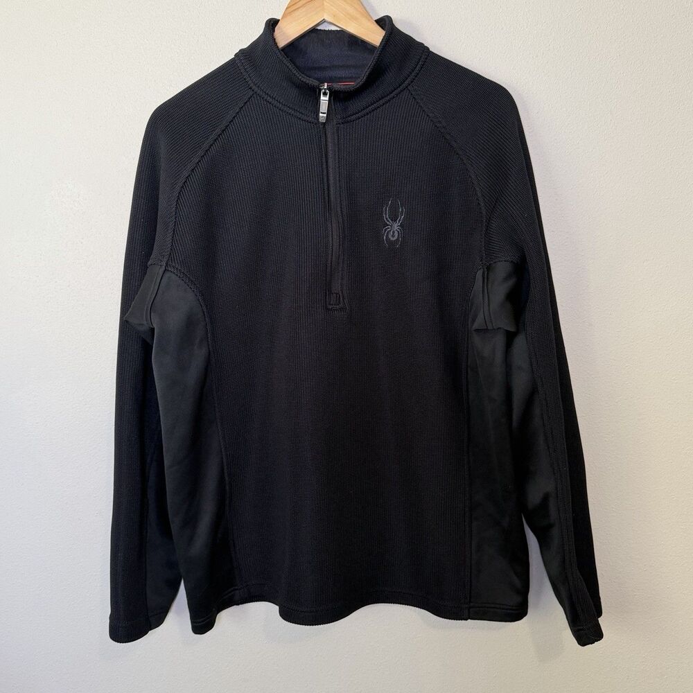 Spyder Outbound Core Pullover Mens L Black Quarter Zip Knit Fleece Sweater